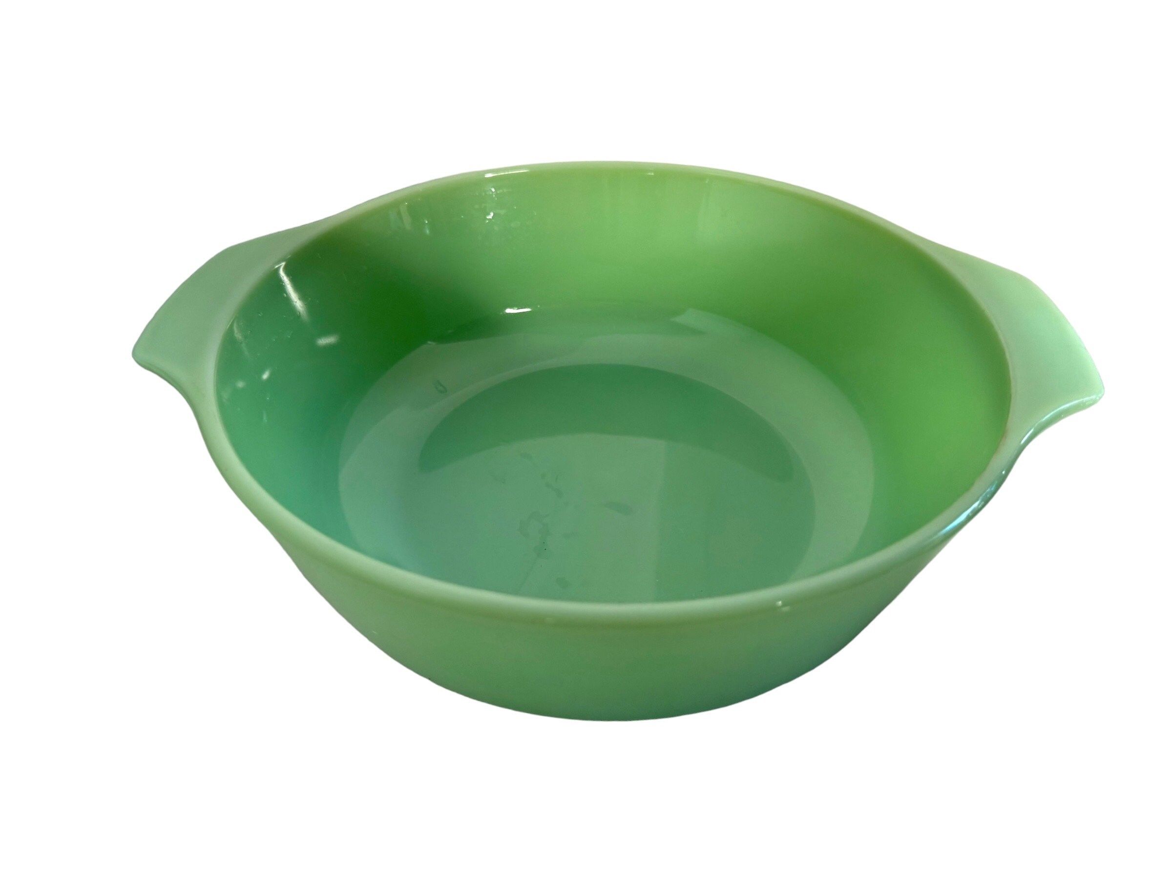 Vintage Fireking Anchor Hocking jadeite 2 quart handled bowl/jadeite casserole dish