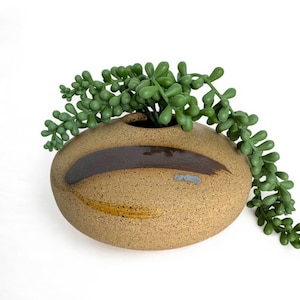Studio artisan sculptural pottery vase, earth tone pottery, minimalist vase, signed dated , vintage home decor, primitive art pottery