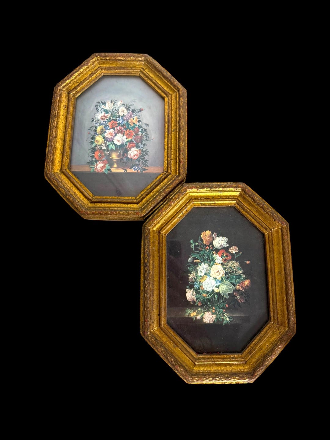 Vintage Pair of Florentine Framed Floral Prints, Made in Italy, Wall ...