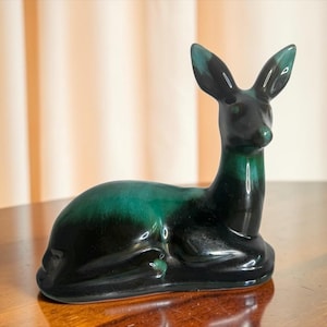 Vintage BLUE MOUNTAIN POTTERY fawn deer, Blue Green Drip Glaze Pottery