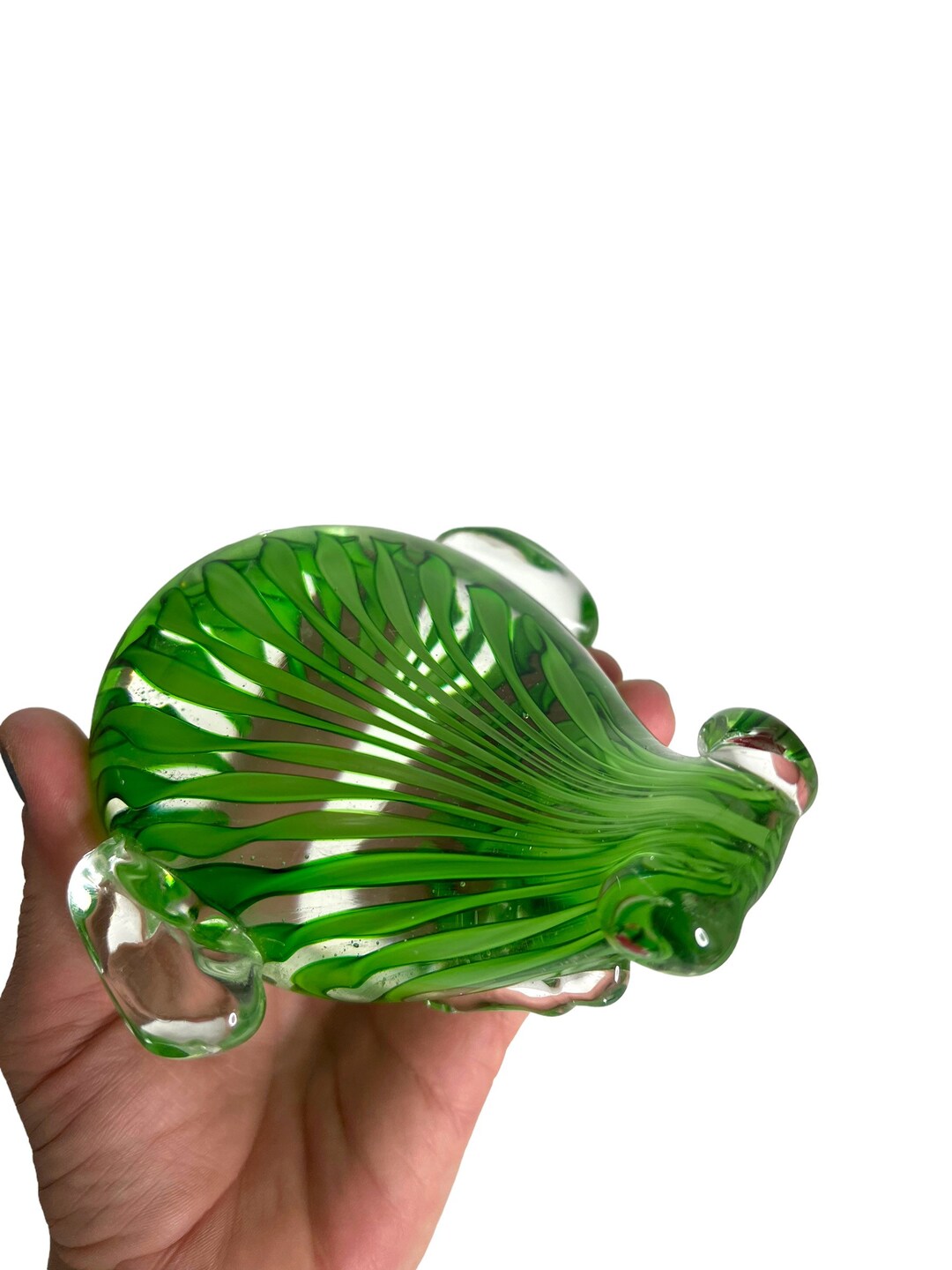 Art Glass Frog Sculpture Green and Clear Ribbon Design Etsy
