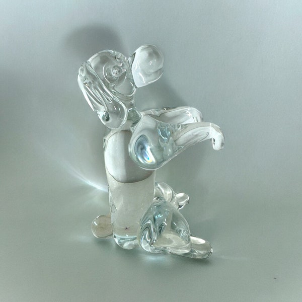 Signed FM Konstglas / Ronneby Swedish Crystal Glass dog /sitting dog/begging dog/paperweight/signed
