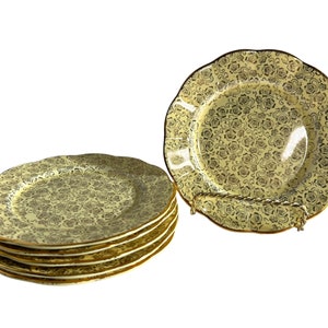 6 vintage 22 KT gold warranted yellow floral   bread and butter plates/appetizer plates