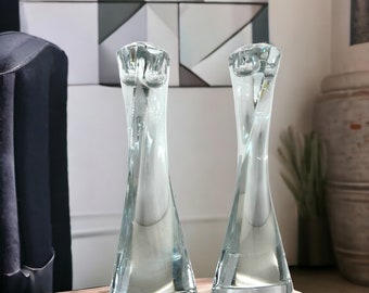 Pair of modernist crystal candleholders/Rogaska crystal/art deco candleholders/vintage home decor