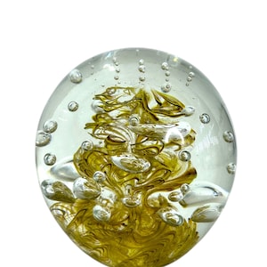 Mega Royal Gallery Heirloom controlled bubble golden yellow  abstract swirl paperweight 4”