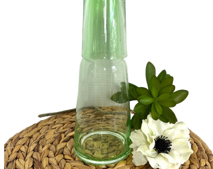 Vintage Tumble up Etched Glass Carafe and Glass Set Bedside Pitcher ...