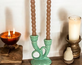 Vintage Red Wing pottery Mint Green double candleholder/candelabra