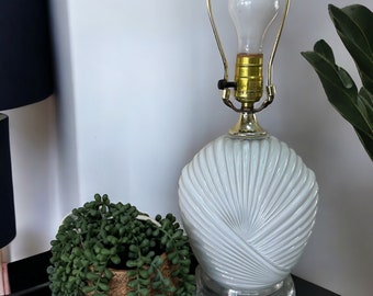 Vintage 1980s white Glass Art Deco Revival Table Lamp/draped design lamp