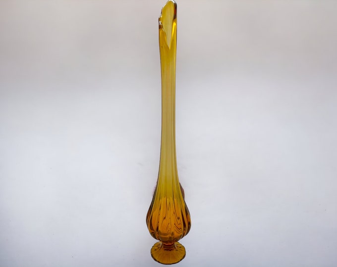 LE Smith Swung Vase Retro MCM Amber Pedestal Swung Vase Home Accent/19.