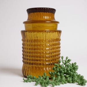 Vintage LE Smith Amber Haystack canister/ MCM jar/apothecary jar/glass canister/kitchen storage 9”/retro kitchenware