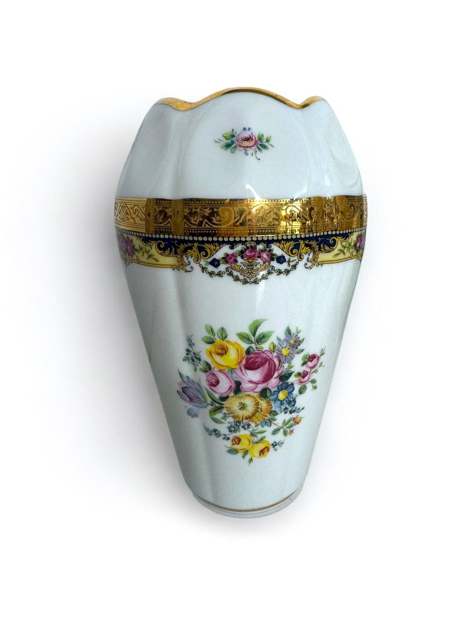 Imperia Limoges 22Kゴールド花瓶 フラワーベース 26cm Vintage Imperia Limoges Vase: 22K Gold Floral Porcelain, Made in