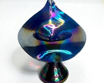 Handblown blue iridescent jack in the pulpit vase/ Calla Lily bud Vase 6”/art glass vase