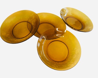 4 Vintage Floral Amber glass  bowls/ vereco France/ holiday dining/fall/autumn/thanksgiving/boho/rustic dining
