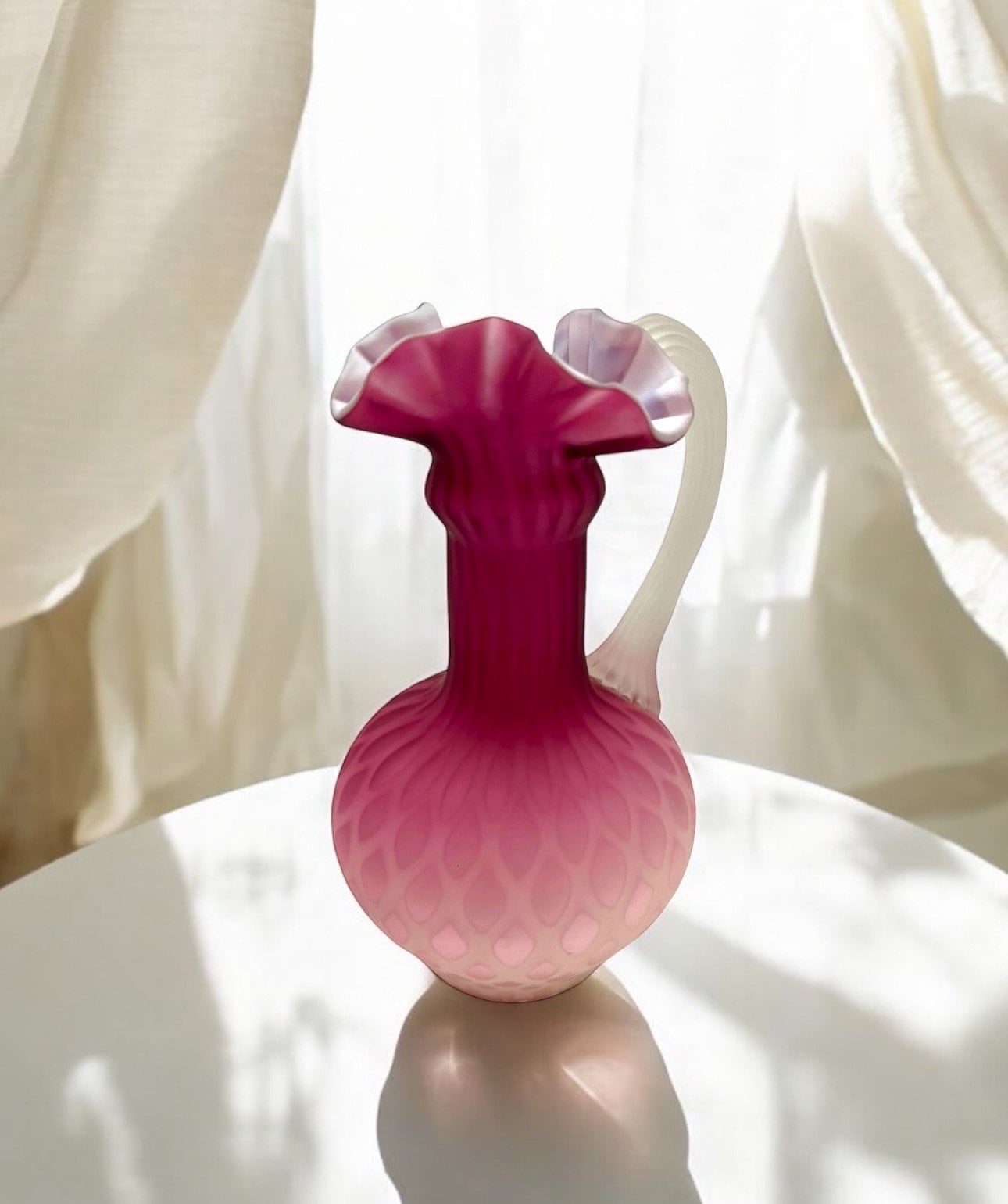 MURANO ITALY金彩 ピンクレースライン ピッチャー 花瓶 Murano Pink Pitcher - Etsy