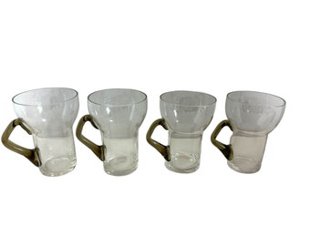 Vintage MCM glass mugs with Smokey grey/smokey quartz geometric modernist handles /set of 4