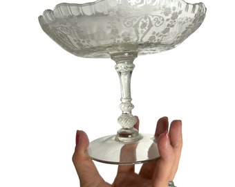 Vintage Cambridge Diane pattern etched tall compote/elegant clear glass compote