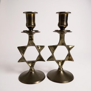 Vintage Brass Star of David Judaica Candlestick Holders