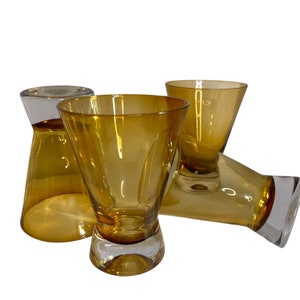 Vintage stemless martini glasses/cosmopolitan glasses/light honey brown /amber cocktail glasses/ Set of 4/retro bar glasses