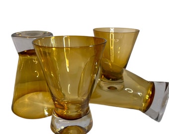 Vintage stemless martini glasses/cosmopolitan glasses/light honey brown /amber cocktail glasses/ Set of 4/retro bar glasses