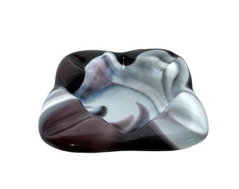 Imperial glass End of day purple and white slag glass square ashtray