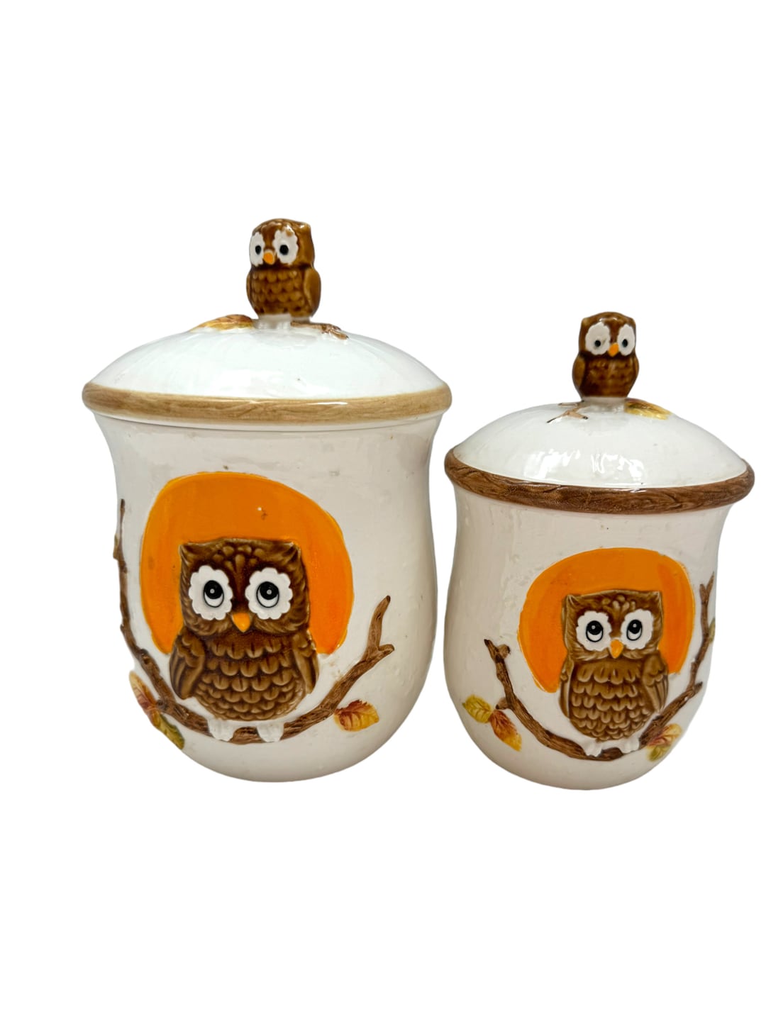 Vintage 1980s Sears and Roebuck Owl Canisters With Lids Set of 2, Retro ...
