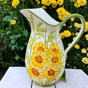 Rosenthal Netter Italian yellow floral pottery pitcher/ Italian pottery vase/cottagecore/tuscan decor/porch decor