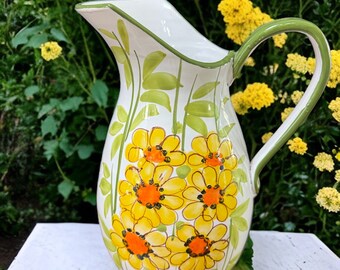 Italian yellow floral pottery pitcher/ Italian pottery vase/Rosenthal Netter