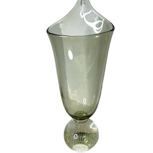 MCM handblown Carl Erickson Smokey Gray controlled bubble art glass vase/controlled bubble stem/envelope vase/large glass vase