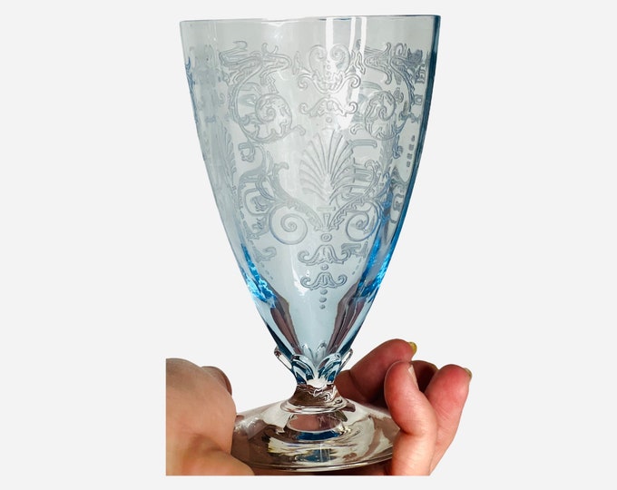 Fostoria Depression Glass Azure Blue/versailles Etched Tumbler/one
