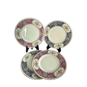 Set of 4 vintage Staffordshire Myott Lichfield luncheon plates/made in England/mismatched/table scape /collection/floral plate
