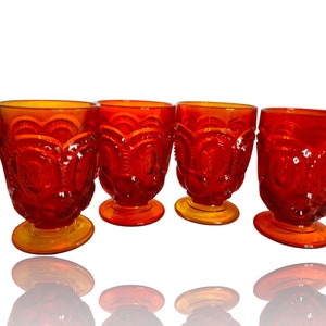 4 Amberina Moon and Stars 5 oz footed tumblers/retro glassware/vintage barware/LE Smith
