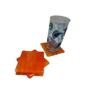 Art glass fused glass coaster set/orange Swirl/ set of 4