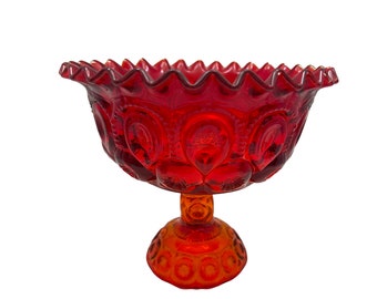 Le smith moon and stars amberina pedestal compote bowl/moin and stars candy bowl/vintage glass bowl