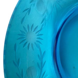 4 vintage capris blue luncheon /salad/appetizer plates / small plates/depression glass/table scape/etched blue floral plates 8.75”
