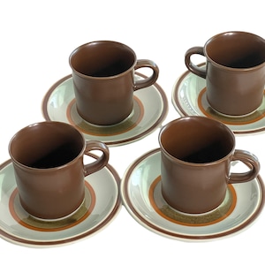 Vintage Ascons Japanese brown stoneware coffee mug set  with saucers/rustic/table scape/kitchenware/set of 4