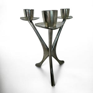 Vintage Modernist Pewter Brodene Mylius Norway triform candleholder, pewter candlestick, brutalist, atomic , candelabra