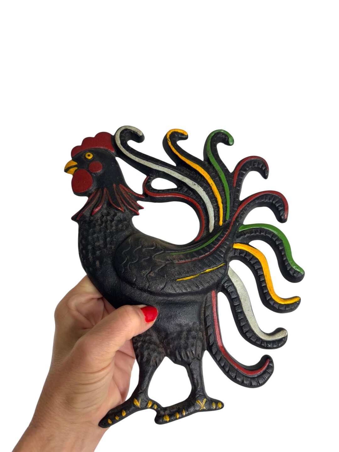 Vintage Cast Iron Rooster Wall Plaque With Painted Accents – Farmhouse ...