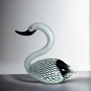 Hand blown art glass black and white swan /murano style swan/modernist glass duck