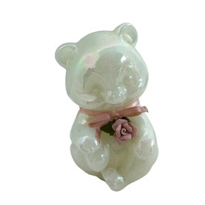 FENTON Bear “Pearly Sentiments&quot; Opaline Glass with a Porcelain Rose