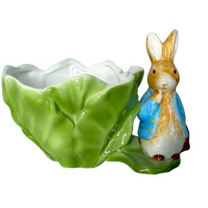 Vintage Beatrix Potter Rabbit and lettuce planter /ceramic bunny vase/teleflora 1998