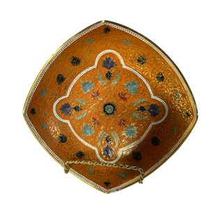 Vintage brass decorative bowl/floral painted enamel/home decor/accent piece