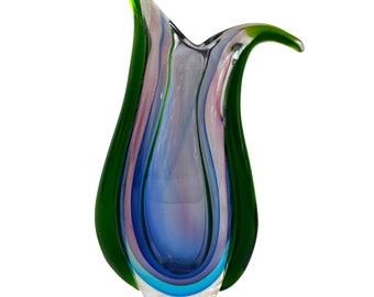 Handblown Freeform sommerso art glass tear drop vase/multicolor vase/art glass sculpture