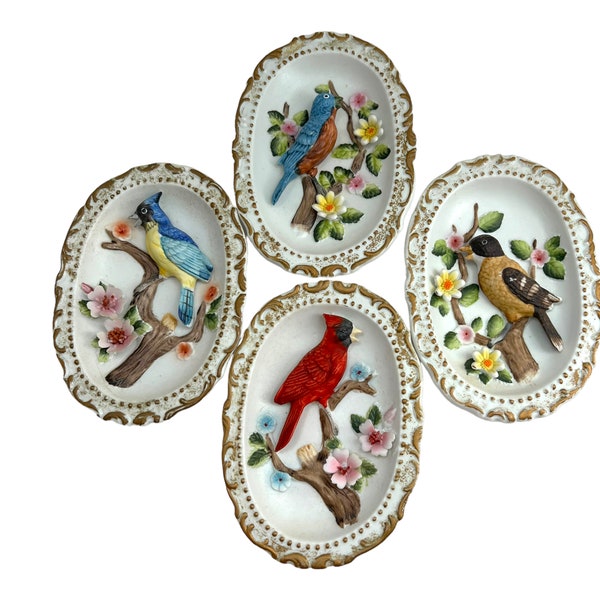 Vintage bird wall plaques  Norleans bisque porcelain 3D wall art home decor wall accent