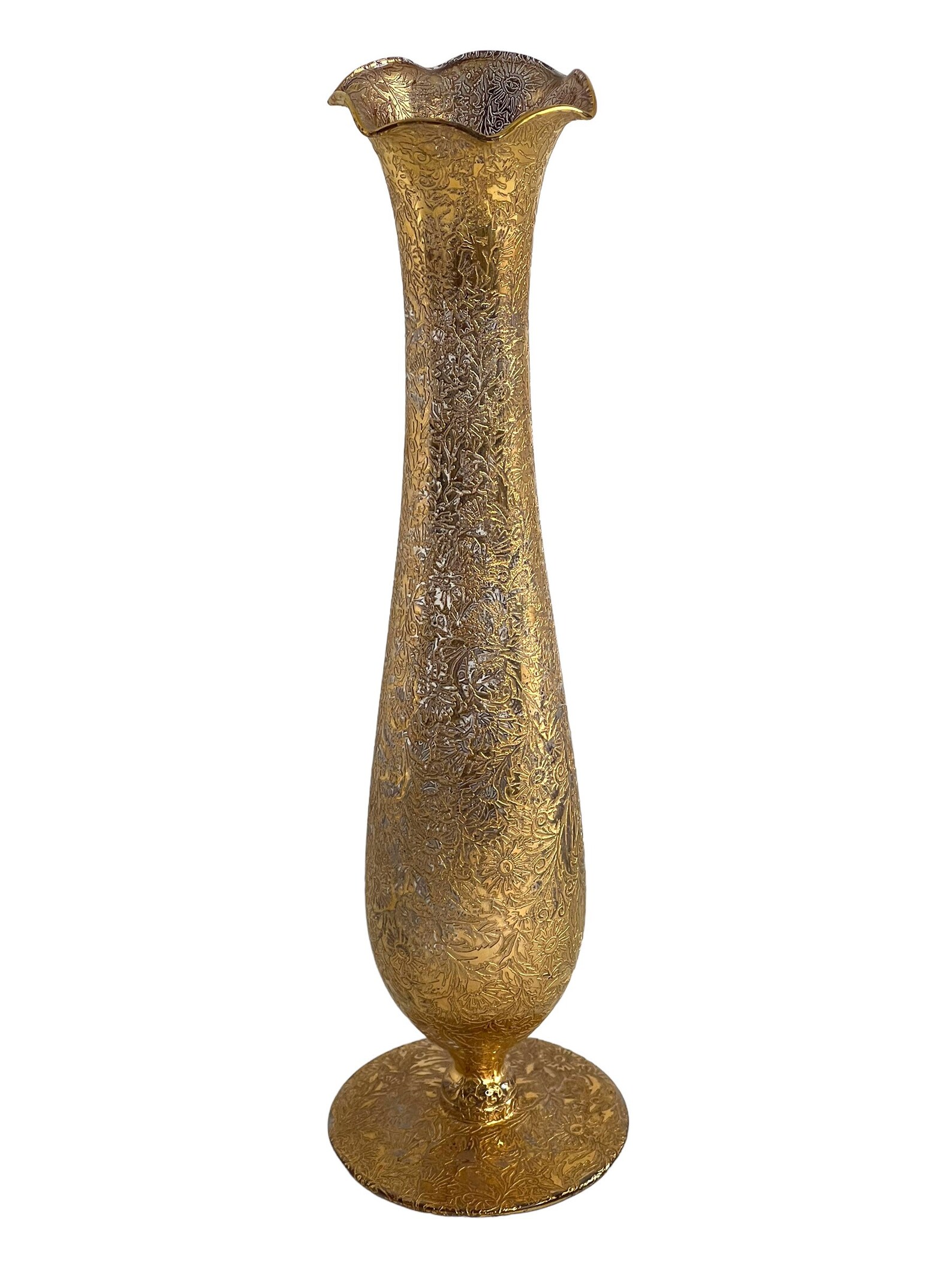 Vintage Hand Painted Glass Gold Vase/floral Design/ruffled Etsy