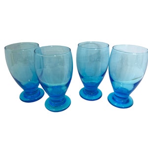 Vintage turquoise water/wine/cocktail glasses/Cristar Lexington blue/made in Columbia/set of 4