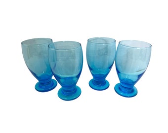 Vintage turquoise water/wine/cocktail glasses/Cristar Lexington blue/made in Columbia/set of 4