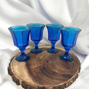 Vintage cobalt blue wine glasses goblets independence glass octagonal stemmed wine glasses/set of 4