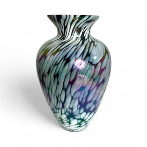 Handblown Black iridescent swirl crystal vase/modernist oil spot vase