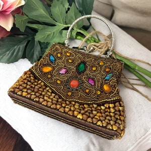 Vintage beaded handbag/beaded cocktail purse/evening bag/clutch/boho purse