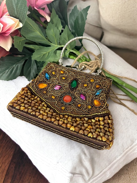 Vintage beaded handbag/beaded cocktail purse/eveni